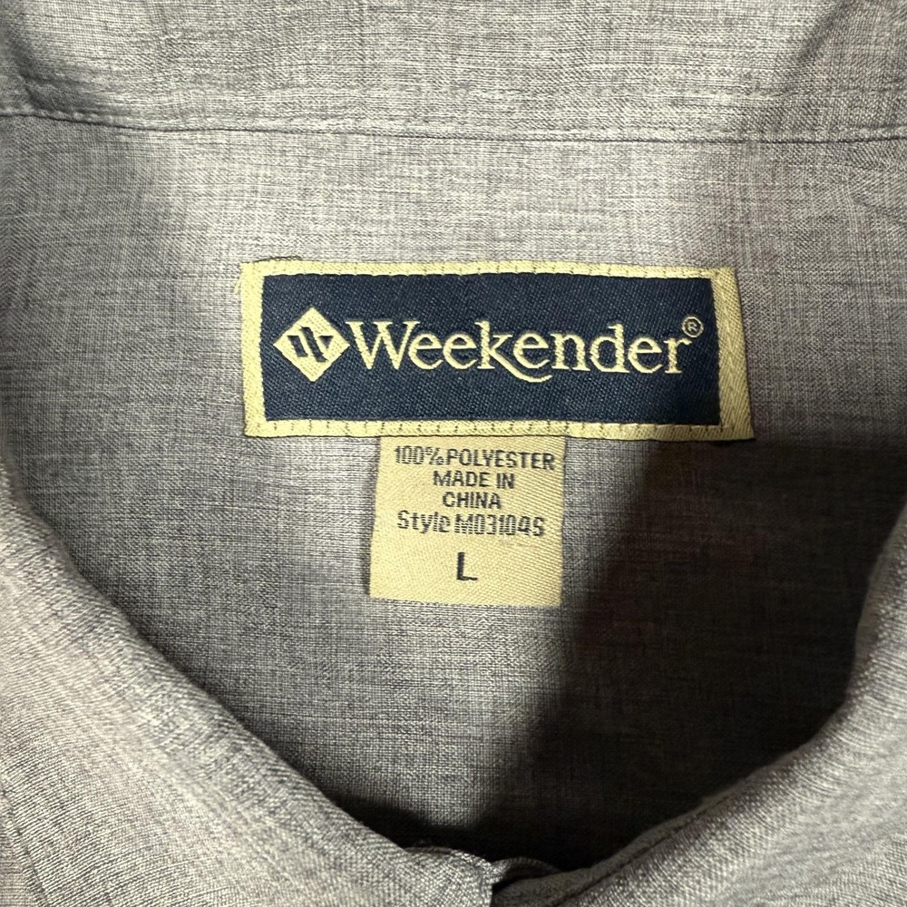 Weekender Shirt Mens Large Gray Short‎ Sleeve Button Up Outdoor Travel Pockets - Picture 4 of 9